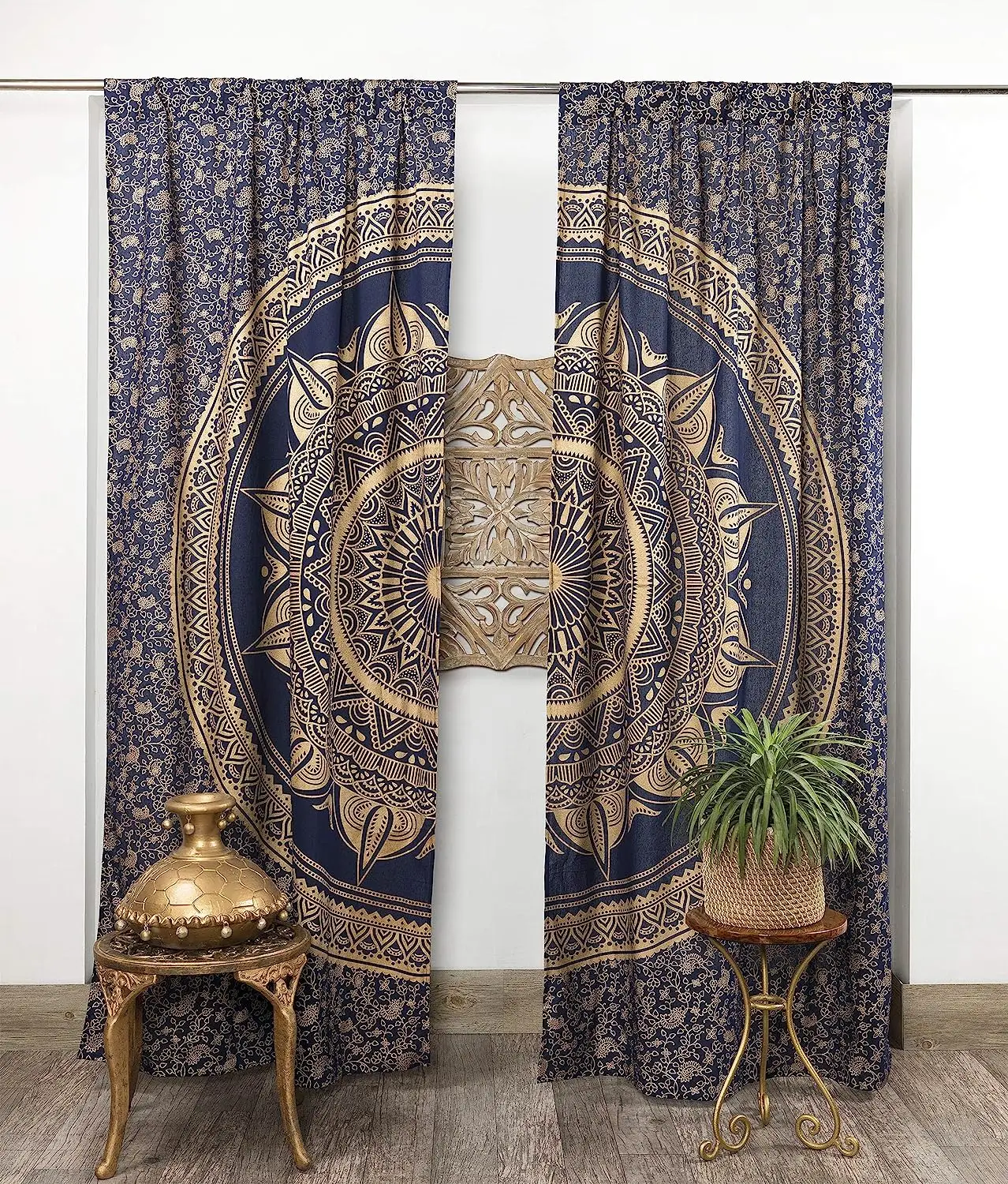 3D Print Black and Gold Hippy Mandala Curtain 2 Pieces Free Shipping Thin Curtains Room Bohemian Decoration Bedroom Living Room