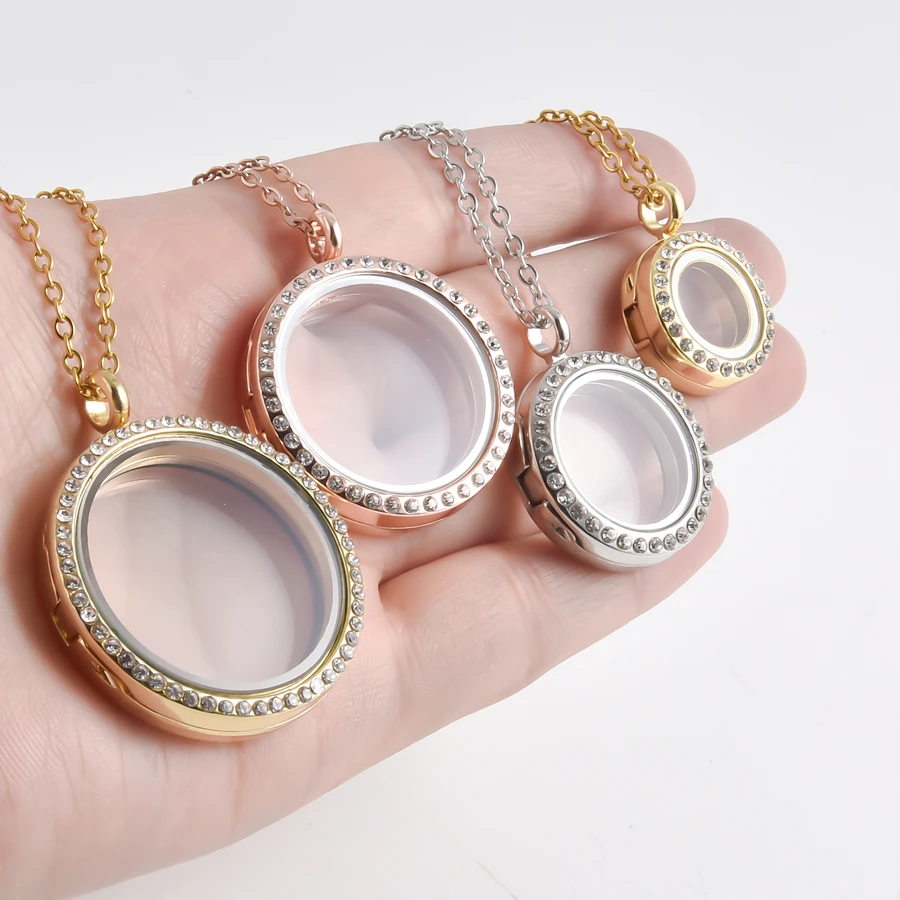 合金ラウンド光沢のあるラインストーンガラスマグネットロケット - Men Accessories Locket のレビューと価格