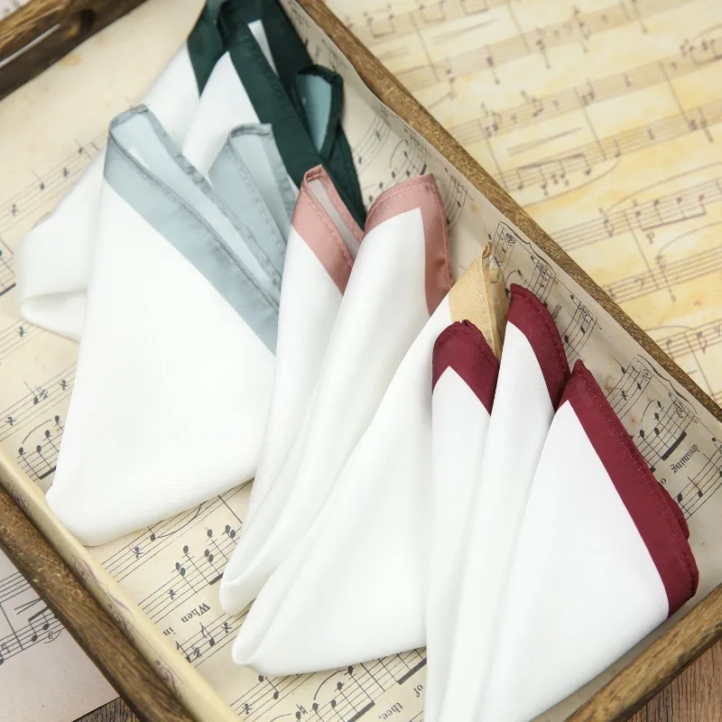 22cm Pocket Square Black Red Edges Wedding for Groom Solid Multi-color Hand-rolled Printed