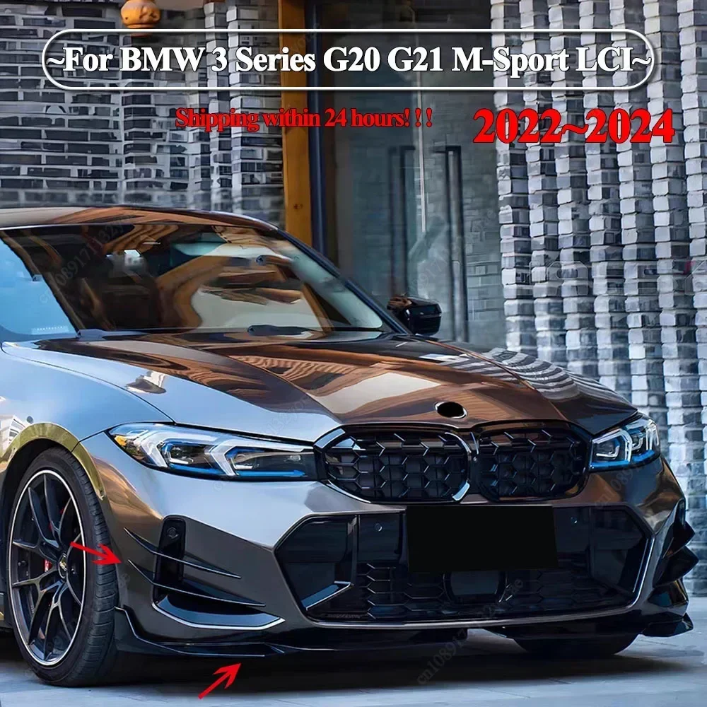 

For BMW G20 G21 318i 320i 330i M340i 2022-2024+ LCI M-Sport Front Bumper Splitter Lip Spoiler Diffuser & Canards Trim Sticker