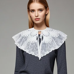 Peacock tail shawl false collar for ladies. Double-layer lace embroidery, high-end false collar decoration.