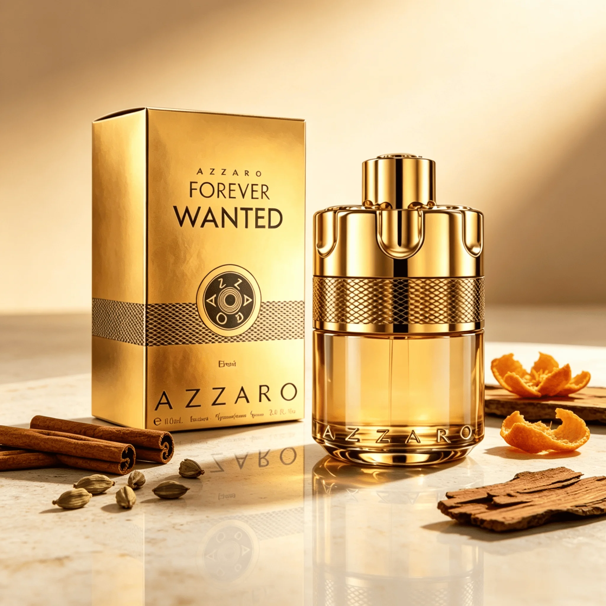 Parfum pour homme Azzaro Eternal Hunter, 100 ml, avec son emblématique flacon doré en forme de balle, entièrement doré, un mélange de senteurs fruitées, cuirées et boisées, à la fragrance longue durée.