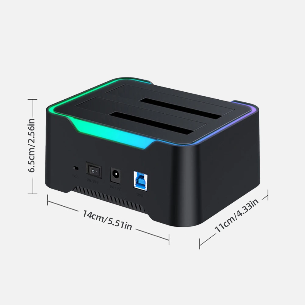 Station d'accueil USB 3.0 vers SATA pour disque dur, station d'accueil pour HDD Tourists Bay, lumière RVB, pipeline 12V, adaptateur secteur pour disque dur 2.5 ", 3.5", SSD