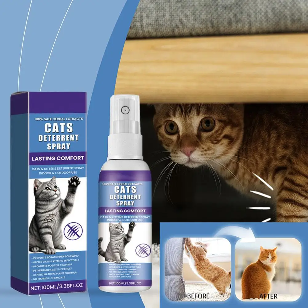 Cat Scratch Cleaner Spray Natural Scratch Training Protectors Cat Urine Spray Prevention Repeller Non-irritant Aid Furnitur X5P1