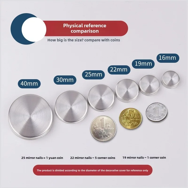 Bild 4: 8 Sets 16–40 mm Spiegelbefestigungen, Schrauben, dekorative Kappe, Nagel, Werbung, Glasschraube, 304 Edelstahl-Abdeckung, Möbelbeschläge