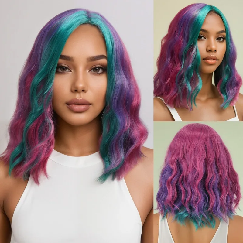 امرأة ملونة شعر مستعار مجعد هالوين حفلة تنكرية مهرجان تأثيري شعر مستعار كامل مرحلة الأداء مقلد الشعر