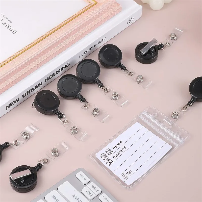 

5Pcs Retractable Badge Reel Solid Color Pass Work Card Clip Badge Holder Name ID Tag Clips Keychain Anti-Lost Badge Reels