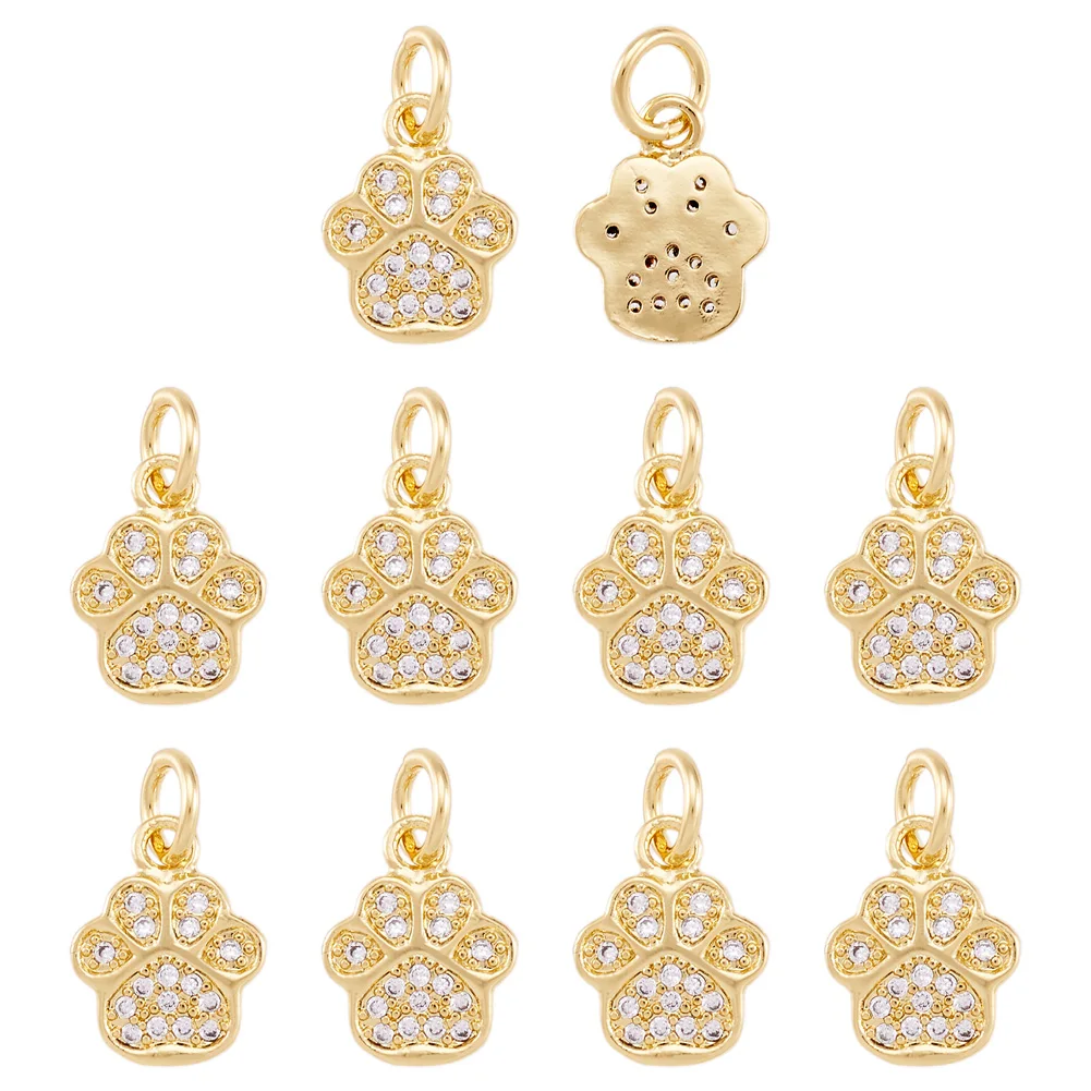 

10pcs Brass Micro Pave Cubic Zirconia Footprint Charms with Jump Ring for DIY Earrings Necklace Jewelry Making Accessories