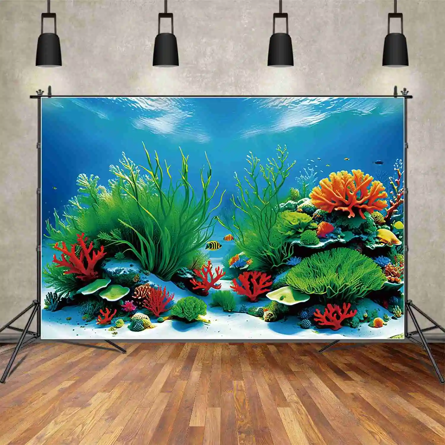 

MOON.QG Seabed Sea Grass Holiday Background Girl Fish Red Coral Aquarium Backdrops Custom Party Decoration Photozone Supplies