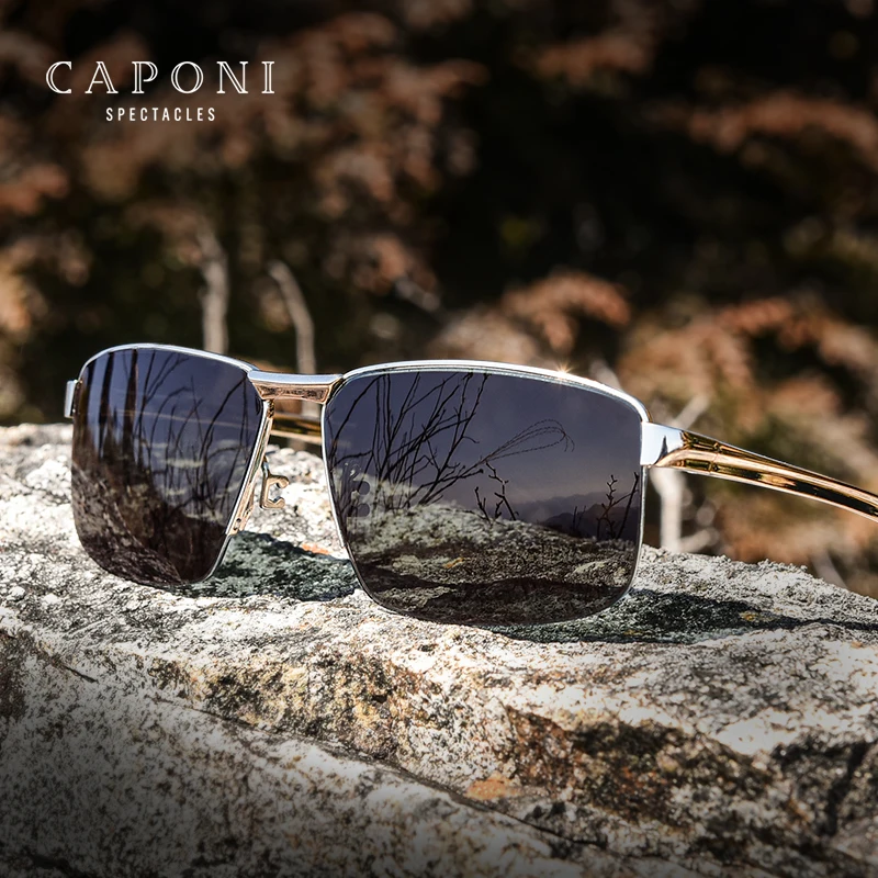 CAPONI Alloy Men Polarized Sunglasses Fashion Driving Nylon Lens Sun Glasses Luxury Brand Designer Eyewear UV400 BS8917
