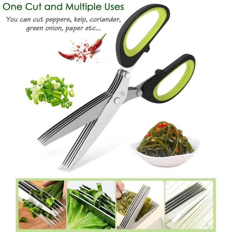 Multi-Layer Scissor Stainless Steel Kitchen Scissor Green Onion Scissor Herb Cutting Shear With Safe Cover Vegetable Meat Shear