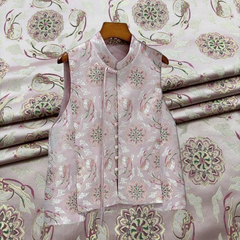 

Pink Jacquard Brocade Satin Fabrics for Diy Sewing Vest Overcoat Clothing Hanfu Designer Cloth Wholesale By The Meter