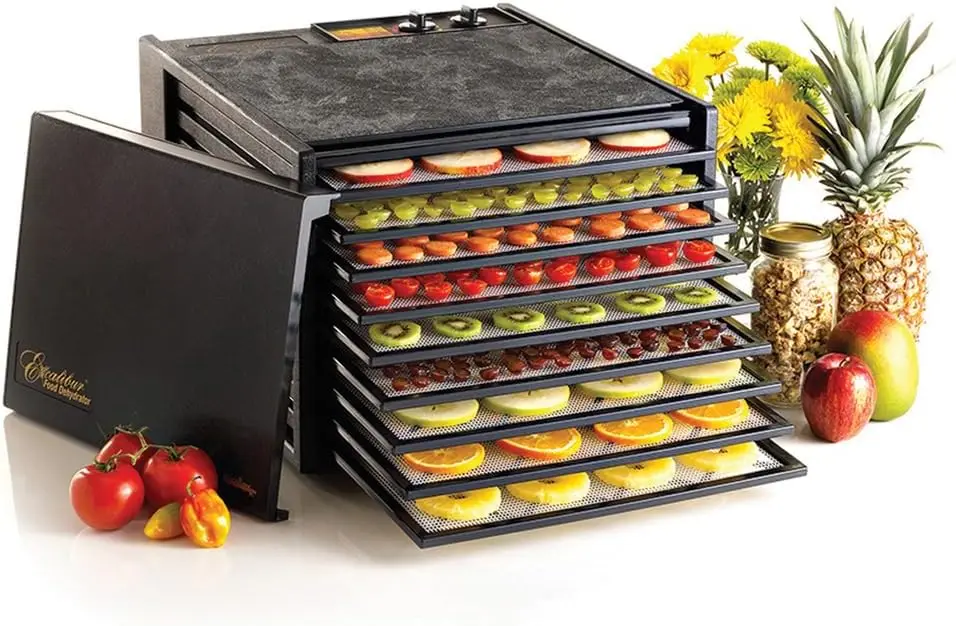 Electric Food Dehydrator Machine with 26-Hour Timer, Automatic Shut Off and Temperature Control, 600-Watt, 9 Trays, Black