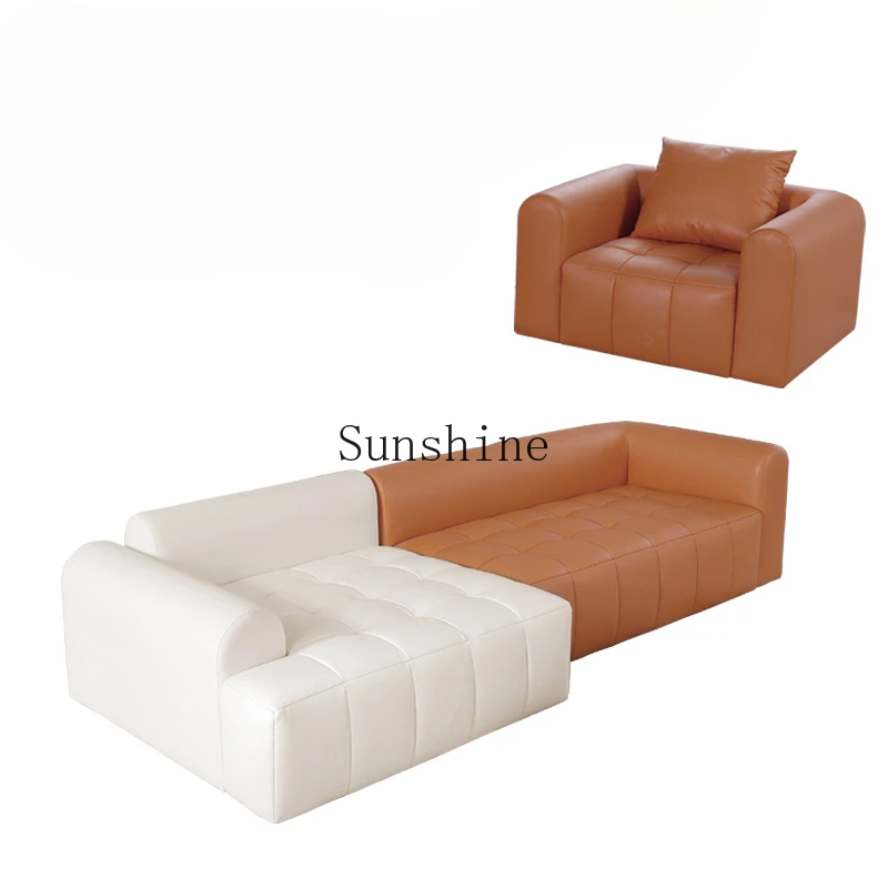 

Tofu cubes simple modern living room puff cloud ecological leather wide sitting deep sofa