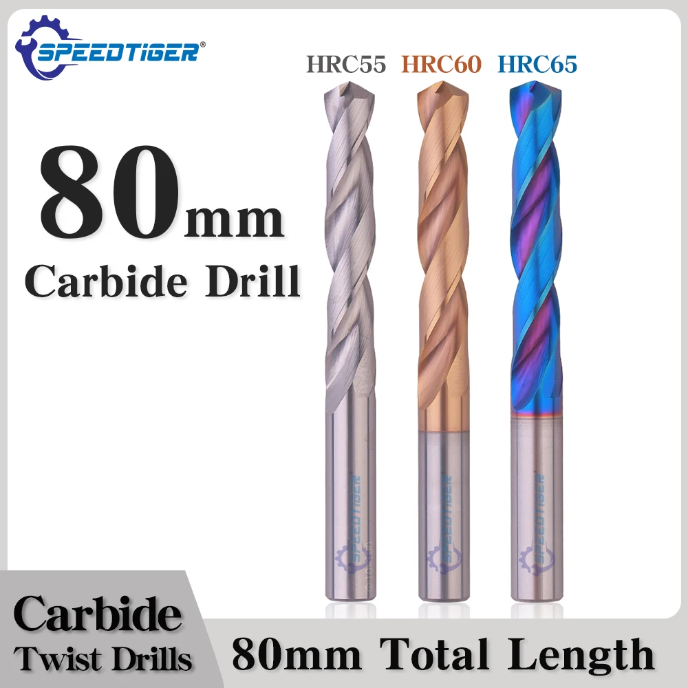 SPEEDTIGER Solid Carbide Twist Drill 80mm Long Length Tungsten Steel CNC Hole Processing 3-9mm for Aluminum Steel Cast Iron Wood