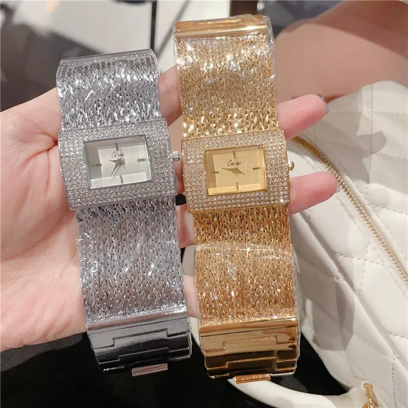 Square Chain Quartz Watch Women's Luxury Rhinestone Quartz Wristwatch Three Colors  Braceletes Stainless Steel Dial Female Clock