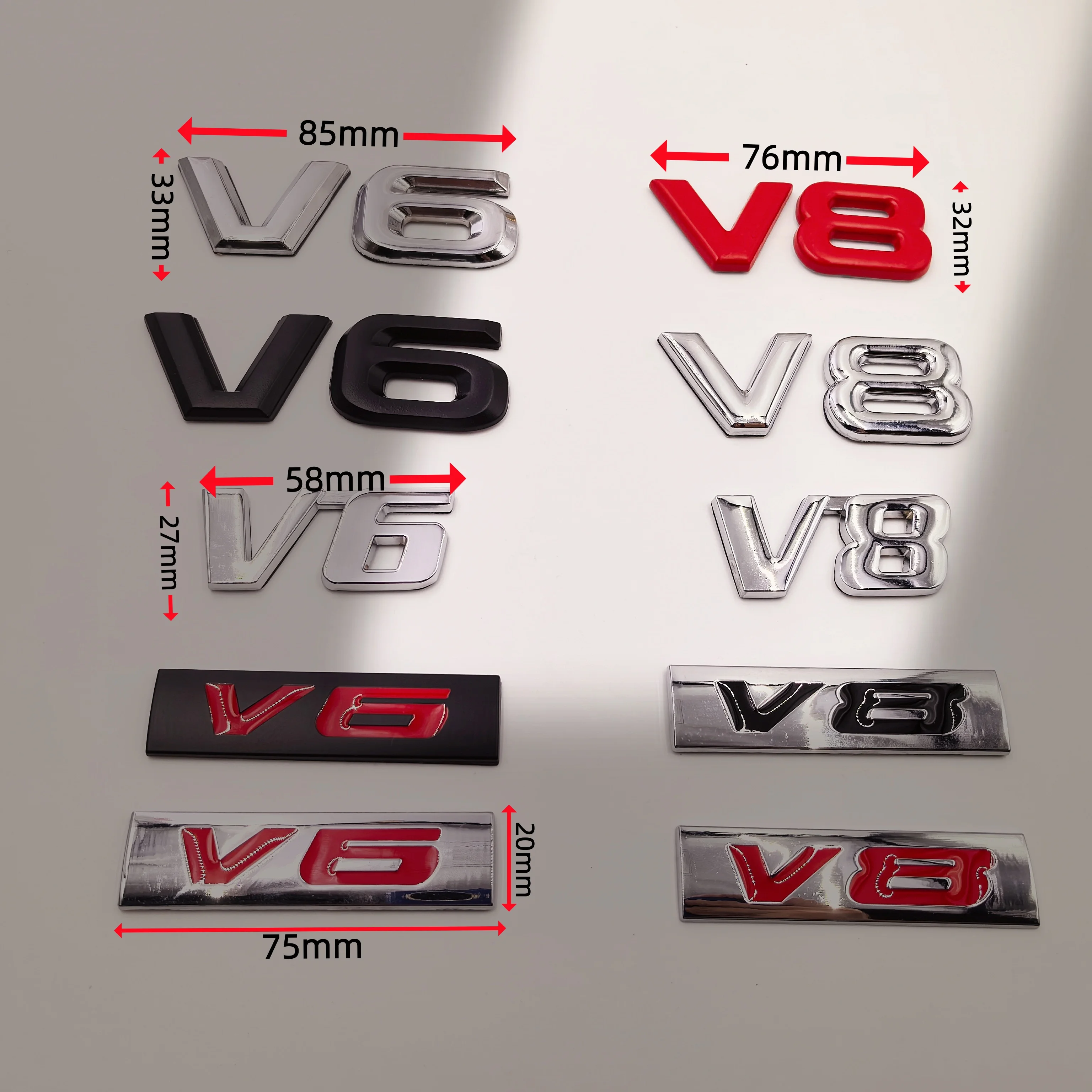 Emblème 3D en métal V6 V8, logo, numéro, lettre, pour aile de voiture, pare-chocs arrière, autocollant de carrosserie