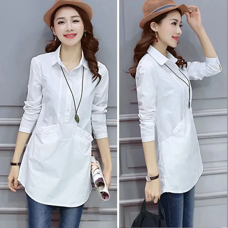 2023 Pocket Solid Color pullover Shirt Advanced. Korean Version Slim Slim Medium And long. Long SleeWomen's Large Shirt