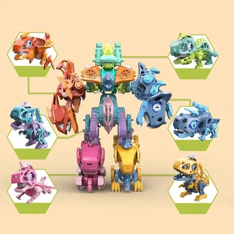 6 IN 1 DIY Dinosaur Robot Assembly Transformation Toy Set Fighter Air Plane Tank Blindbox Educational Block Puzzle for Kid Boy