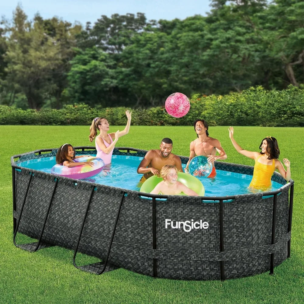 167 by 98 by 39.5 Inches Oasis Designer Oval Frame Outdoor Above Ground Swimming Pool Pool Set with Accessories, Chic Design