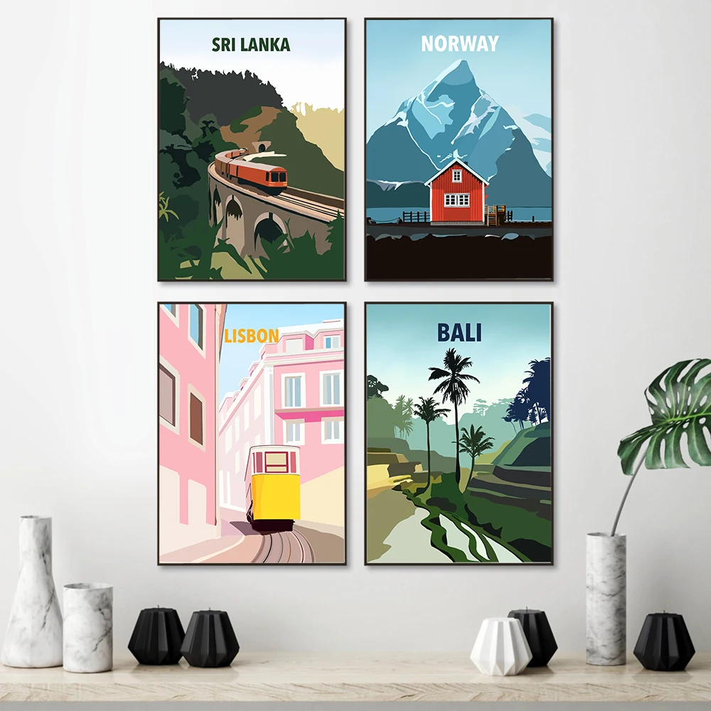 Nordic Modern Canvas Painting Landscape Bali Sri Lanka Lisbon Painting Print And Poster Picture Wall Art Living Room Home Decor