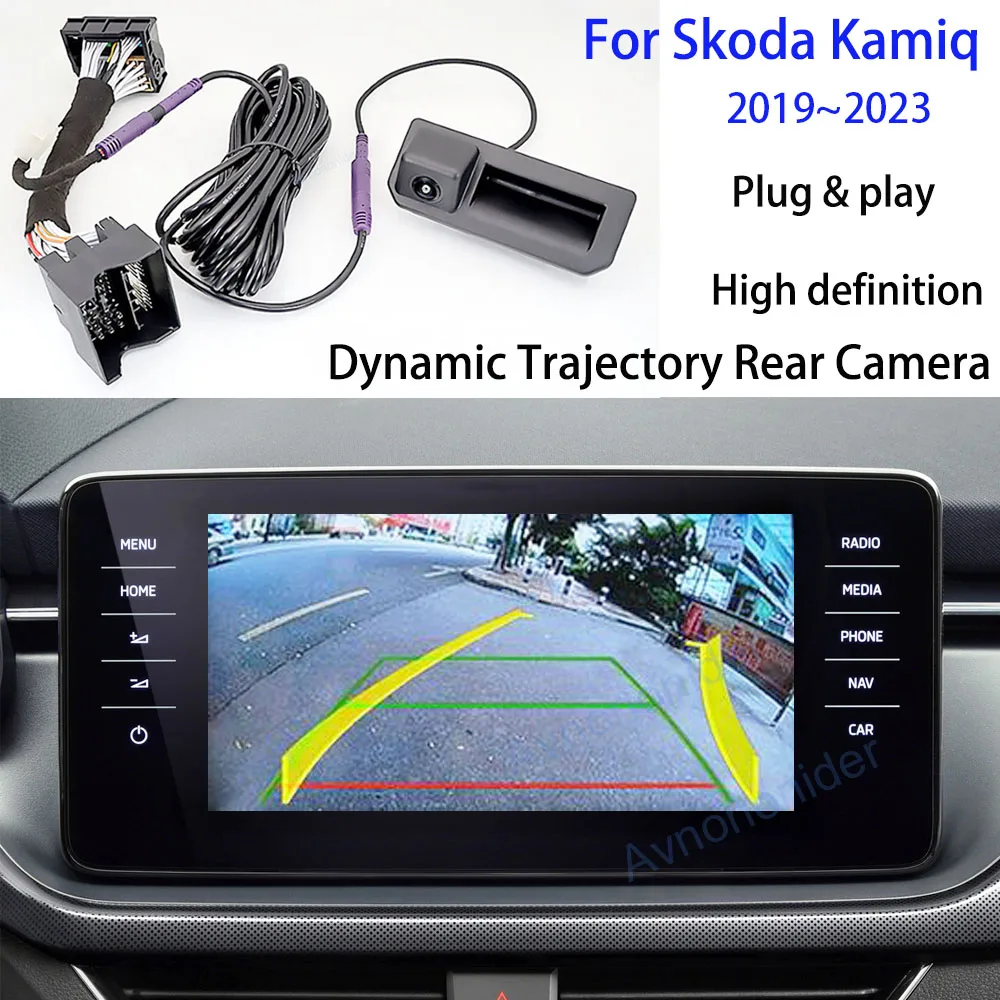 Kamera cofania Canbus Dynamic Trajectory do Skody Kamiq 2019~2023 Samochodowa kamera cofania Współpraca z jednostką MIB Plug and Play
