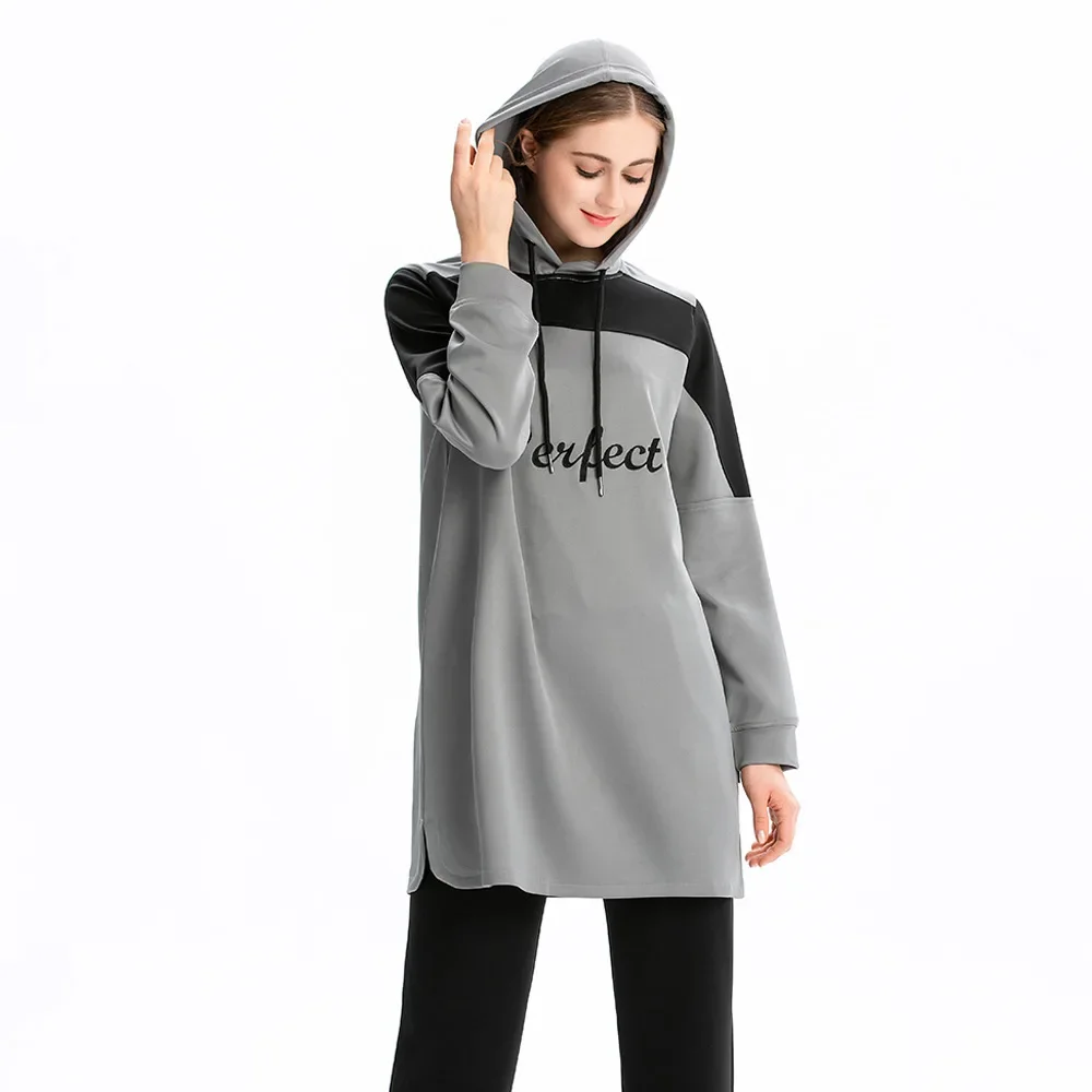 

Hooded Tops Muslim Clothes Kaftan Loose Letter Patchwork Sweater Islam Clothing Abayas For Women Marocain Sportswear Hijab Abaya