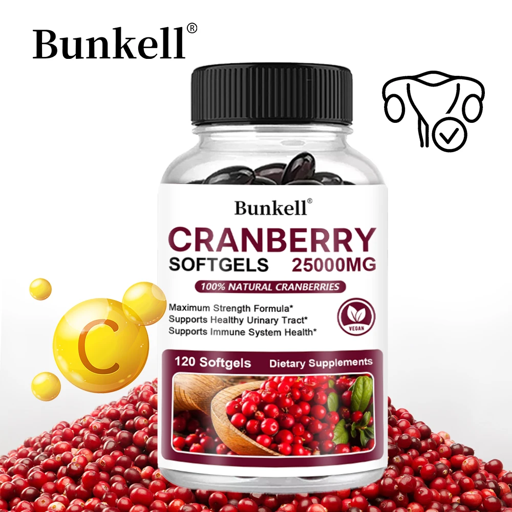 Extrait de canneberge biologique 25000 mg capsules molles - Vessie & Gut Health, immunité - avec vitamine C sans gluten pour adultes