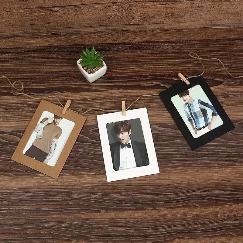 10PCS/Lot DIY Photo Frame Album  Wooden Clip Kraft Paper Picture Holder for Wedding Baby Shower Birthday Party
