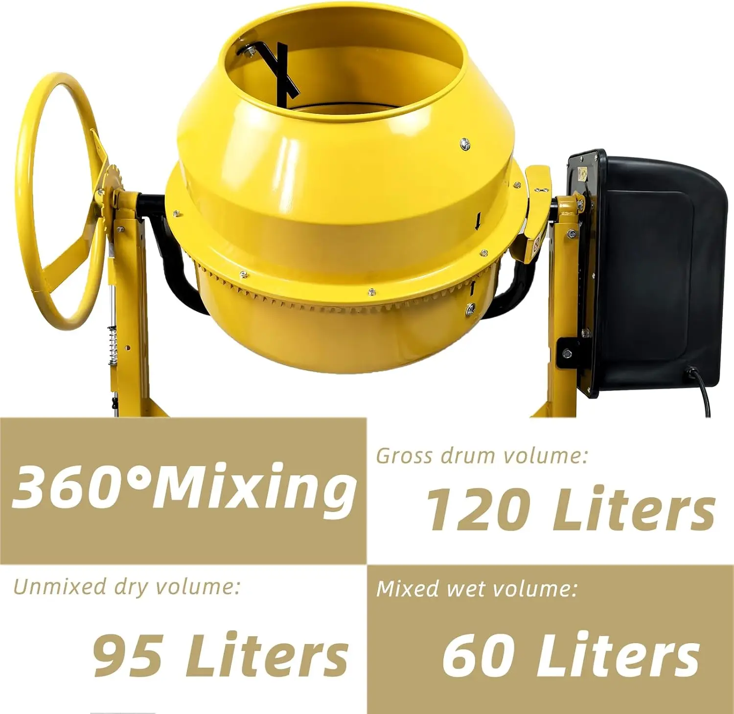 خلاط أسمنتي خرساني محمول 4.2 قدم مكعب، ماكينة خلط كهربائية 3/5 حصان مع عجلة وآلة بارو قائمة بذاتها سعة 120 لترًا #5