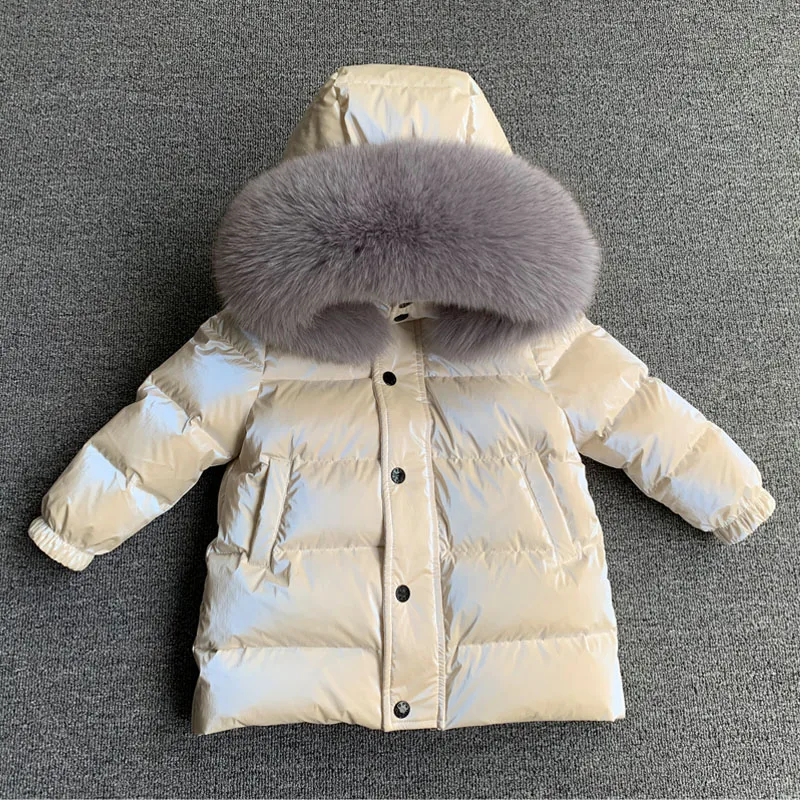 Nuovo piumino invernale per bambini collo di pelliccia reale di lusso per bambini addensare caldo cappotto di media lunghezza per neonato ragazza