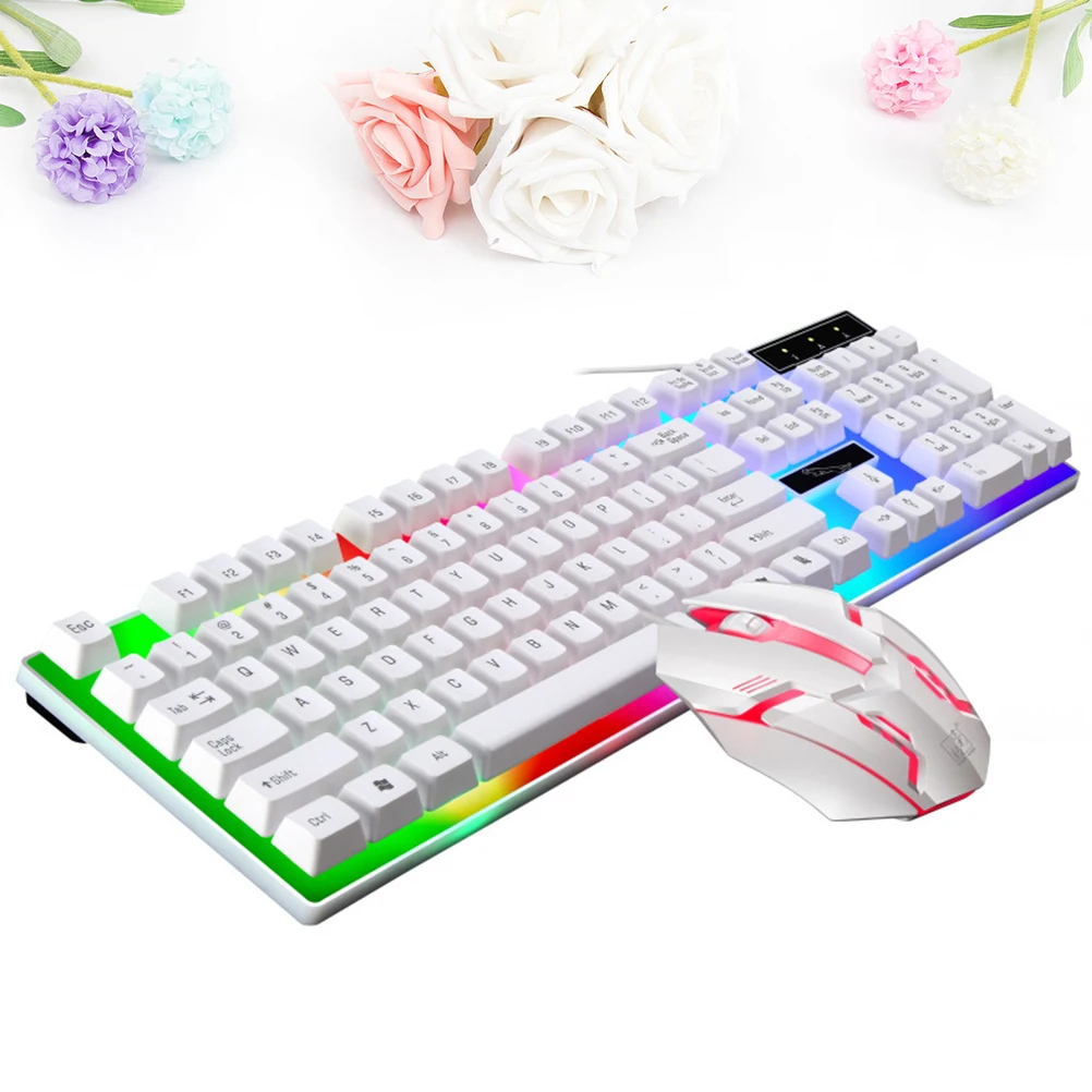 

Wired Keyboard and Mouse Set Gaming Shine Professional Computer Keyboards Mice Accessories Colorful LED Breathing Light