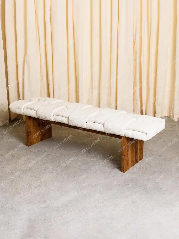 Solid wood porch stool hand-woven soft bag bedside stool cloakroom island long stool