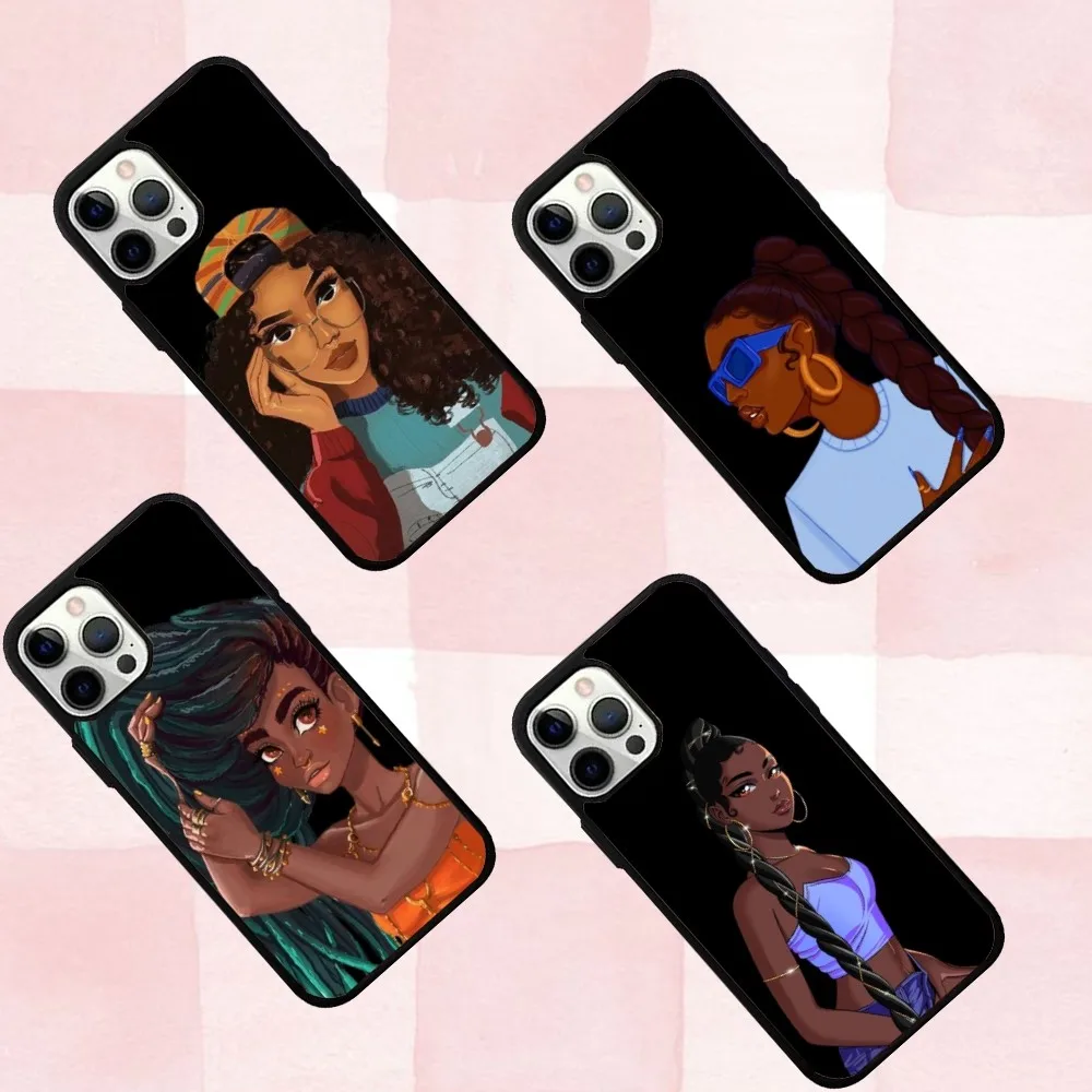 

Cartoon African Black Girl Phone Case For IPhone 16,se4,15,Pro,Max,Case 14,Plus,13,12,11 Magesafe Magnetic Wireless Charge Cover