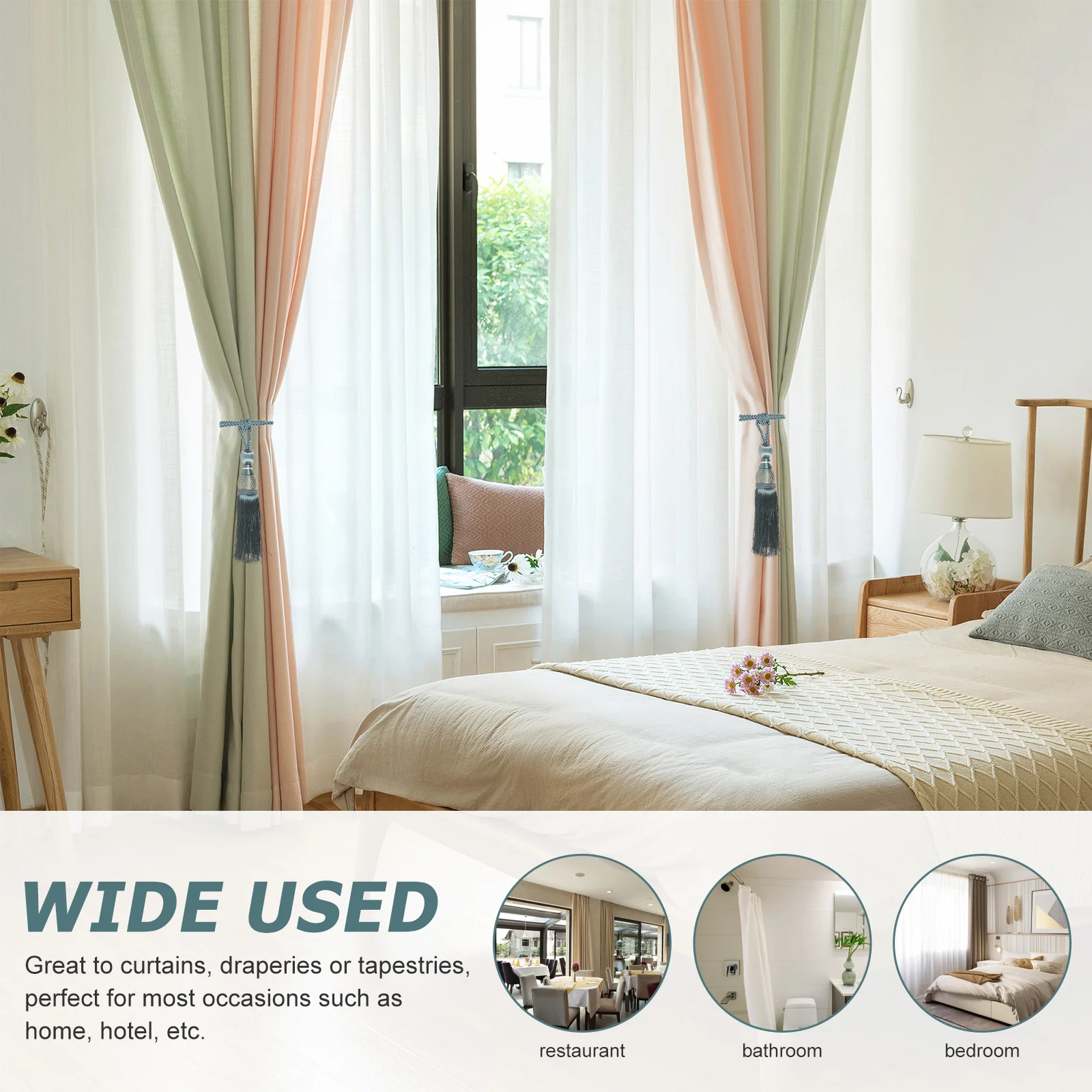 

2Pcs Curtain Tiebacks Elegant Tassel Details Fashionable Curtain Holdbacks Reliable Fastener for Drapes Home Window Decor