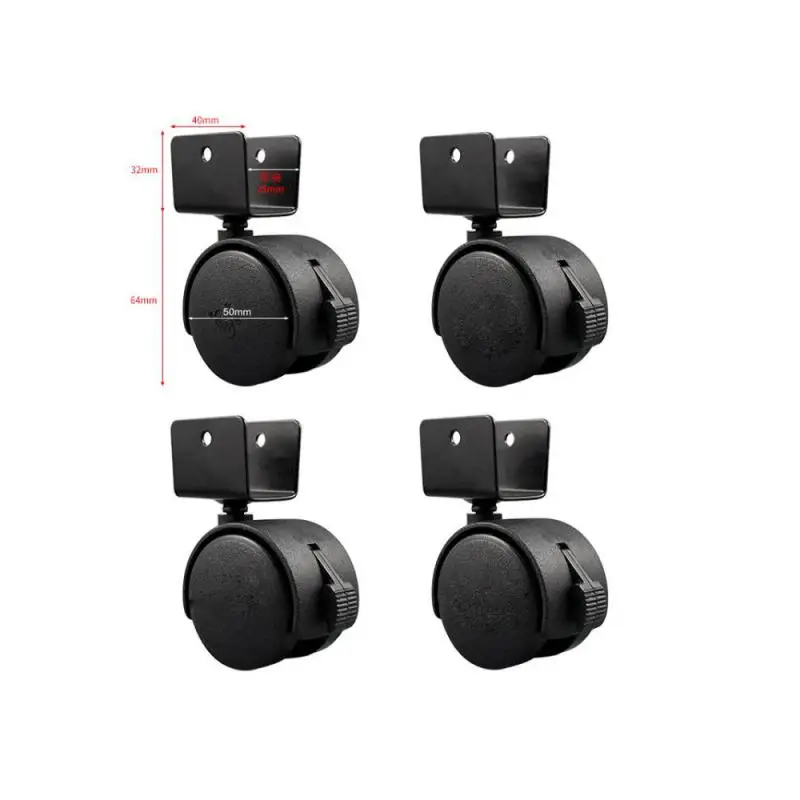 4 Packs  2 Inch Crib Caster Wheel Accessories PP Mute With Brake Clamp 2-inch