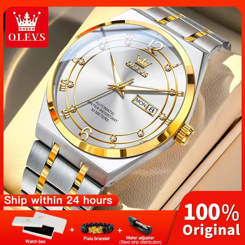 

OLEVS 7068 мужские часы оригинальные автоматические мужские наручные часы водостойкие светящиеся для мужчин спортивные дата дизайн двойного календаря