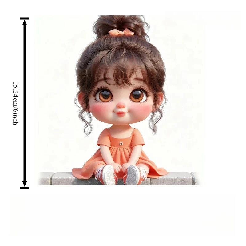 Cute Bun Girl Orange Dress Vinyl Sticker Waterproof Decal For Motorcycle Helmet Car Window Water Bottle Laptop Phone Cup Decor