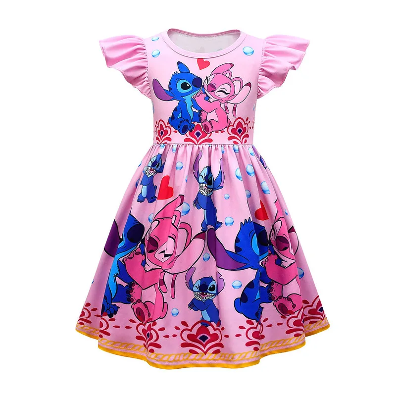 New Stitch Baby Girl Birthday Dress Fashion Cotton Princess Party Dress For Children Rainbow A Word Skirt Girl Birthday Present