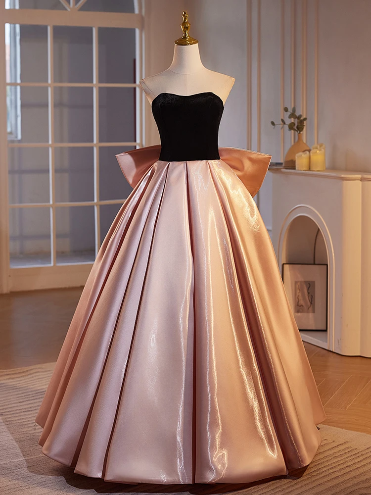 

SSYFashion Elegant Banquet Pink Satin Evening Dress Strapless A-line Floor-length Classic Party Formal Gowns Vestido De Fiesta