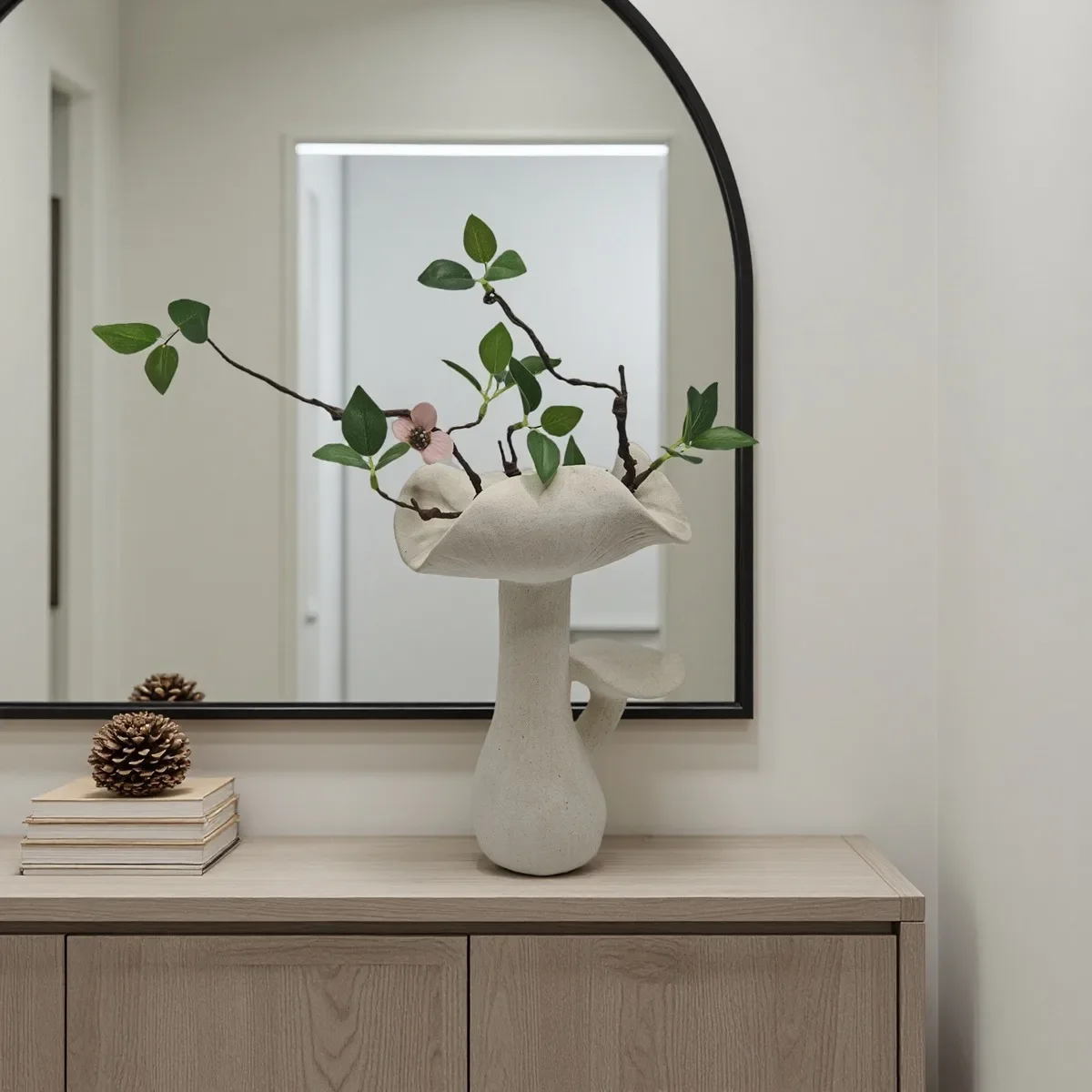 CAPIRON 25cm Ceramic Mushroom Vase Creative Flower Arrangement for Pampas Grass Living Room Bedroom Dinning Table Decoration Pop