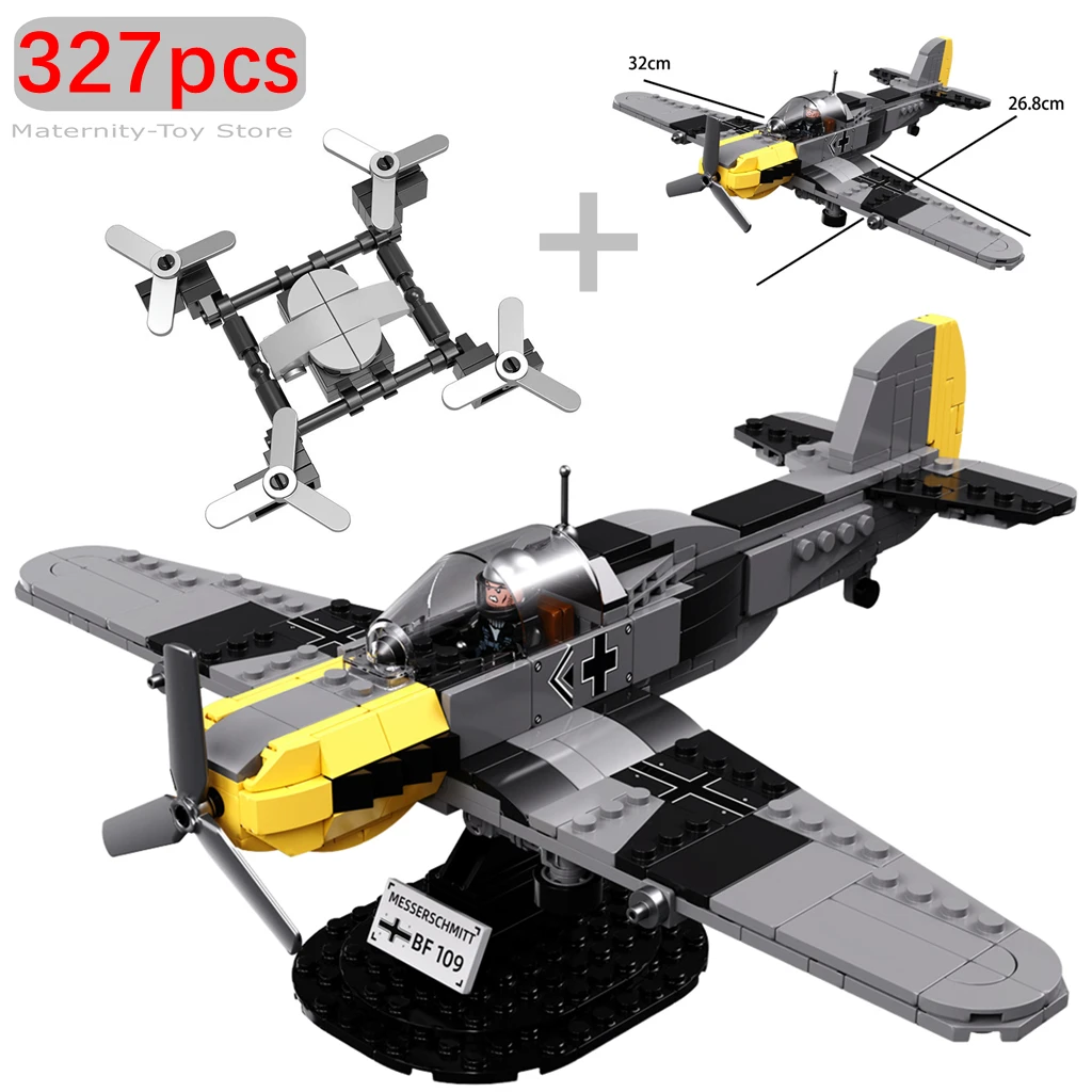 Military Yak-1B Fin Fighter Building Blocks WW2 Air Force Soldier Figures Bricks Educational Toys for Children Christmas Gift