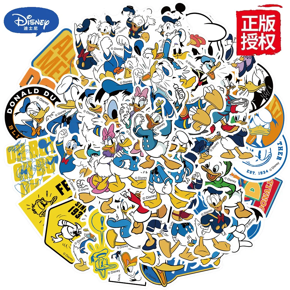 50 قطعة من ملصقات أنيمي ديزني دونالد داك لوح التزلج والكمبيوتر المحمول والأمتعة الكرتونية DIY ملصق مضاد للمياه لعبة أطفال