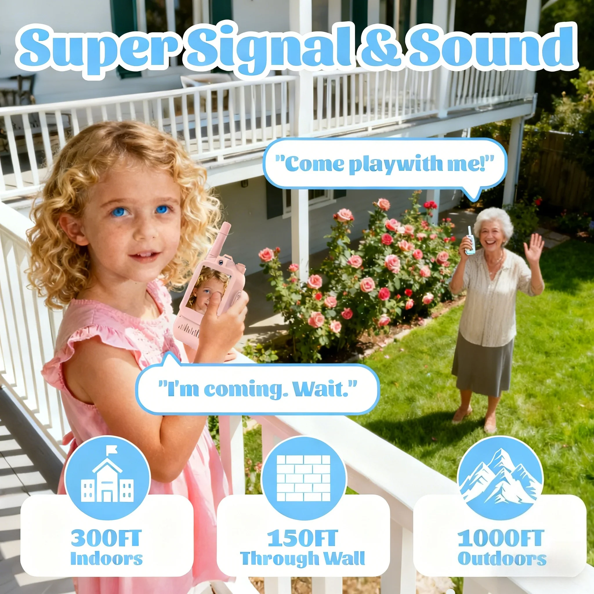 2 Walkie Talkies de Largo Alcance con Video Facetime para Niños, Recargables, Regalos para Niñas y Niños Pequeños de 3 a 12 Años