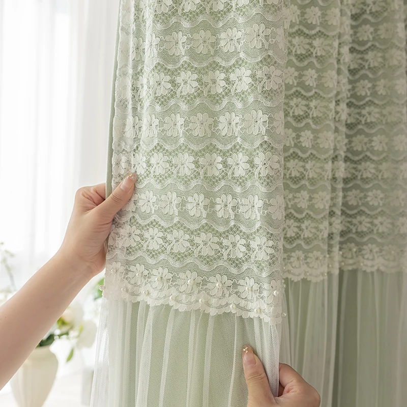 French Double-layer Cloth Yarn Integrated Princess Room Curtains for Living Room Bedroom Dining Custom Size Decoration Drapes