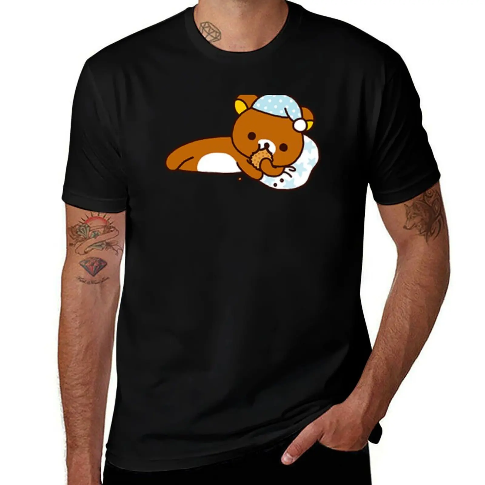 

Rilakkuma Eating Cookie Winter Season T-Shirt anime tshirt cotton t shirts man 100% t shirt man designer T-Shirt