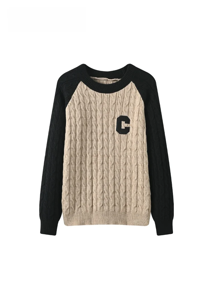 

Вязаный свитер большого размера с длинными рукавами и круглым вырезом для женщин, весенний сезон, скрывающий недостатки фигуры, утягивающий, из высококачественной шерстяной смеси с хлопком