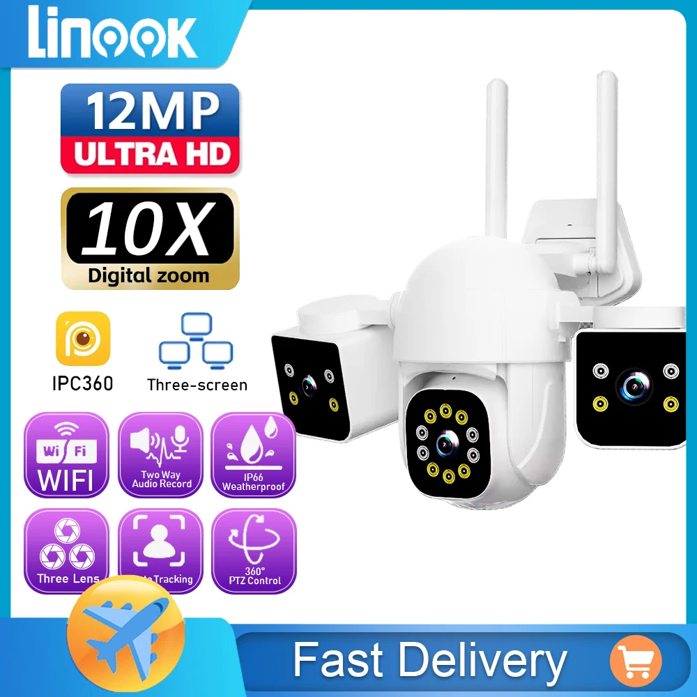 Linook，12MP，CCTV camera，outdoor waterproof 360 degree monitoring, security IP camera, wireless security camera, wifi camera