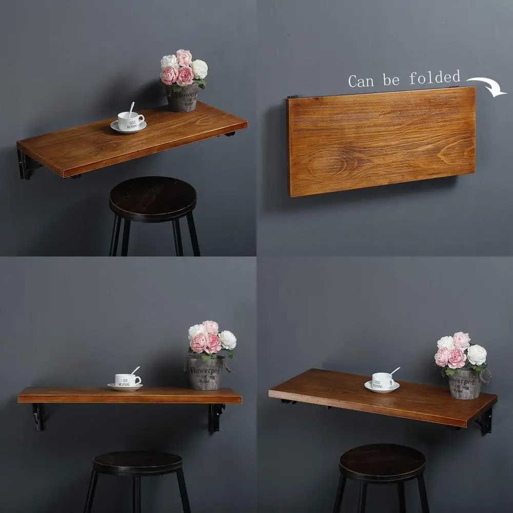 

Pine Wood Industrial-Style Folding Wall-Mounted Workbench with Drop Leaf, 40 Length x 16 Width, Suitable for Dining and Desk Use