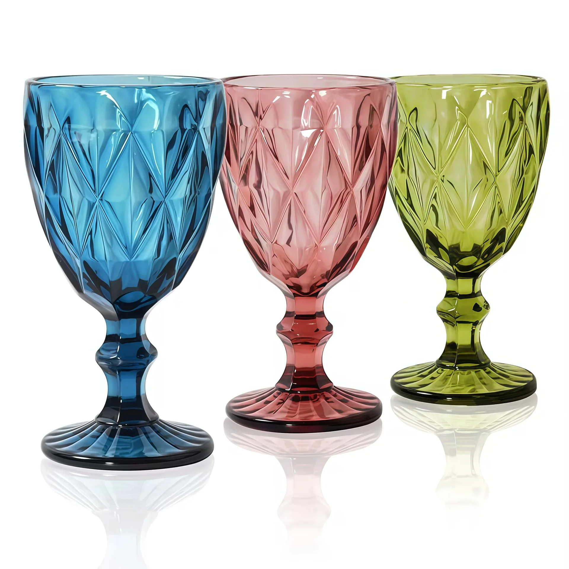 European Embossed Wine Glass Thickened Colorful Glass High Foot Juice Cup Retro Red Wine Glass